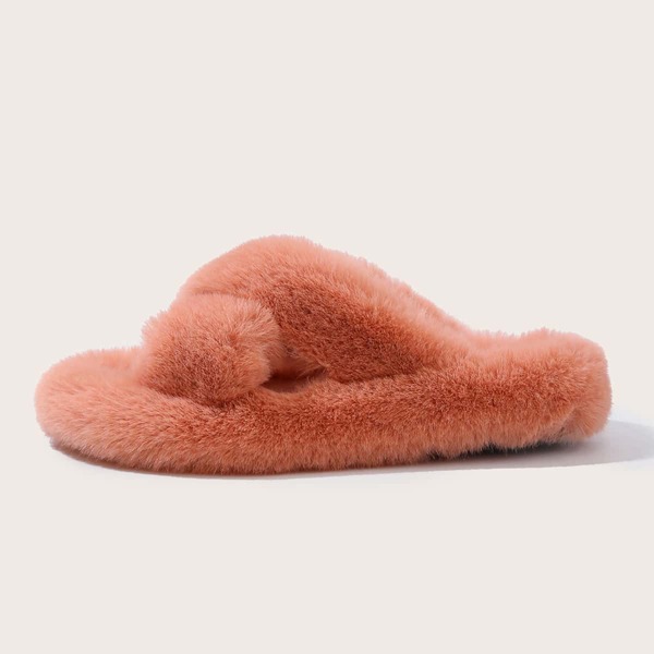 

Minimalist Cross Strap Fluffy Slide Sandals, Orange