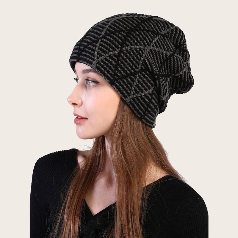

Geometric Knitted Beanie, Black