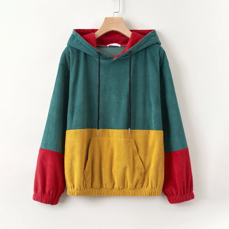 

Corduroy Colorblock Pocket Hoodie, Multicolor
