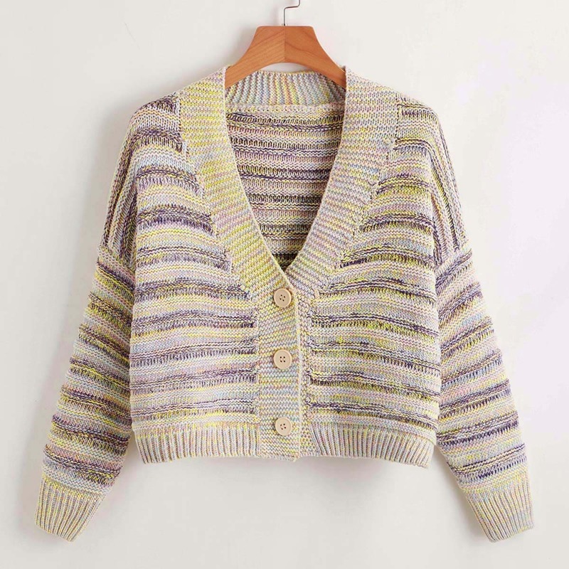 

Striped Button Front Oversized Cardigan, Multicolor