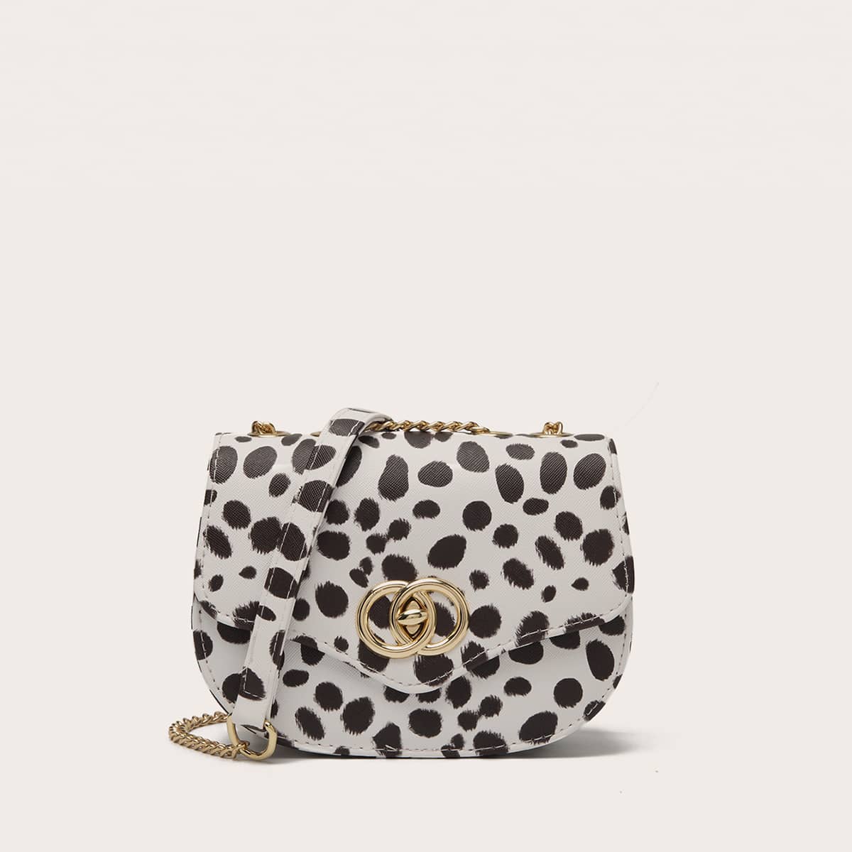 

Dalmatian Print Saddle Bag, Black and white