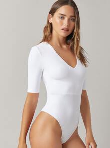 SHEIN BASICS V领合身纯色连体衣