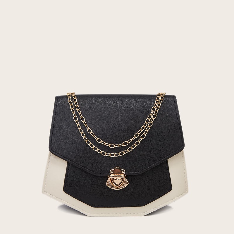 

Two Tone Push Lock Crossbody Bag, Black