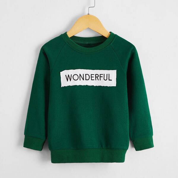 

Toddler Boys Letter Embroidered Patched Sweatshirt, Dark green