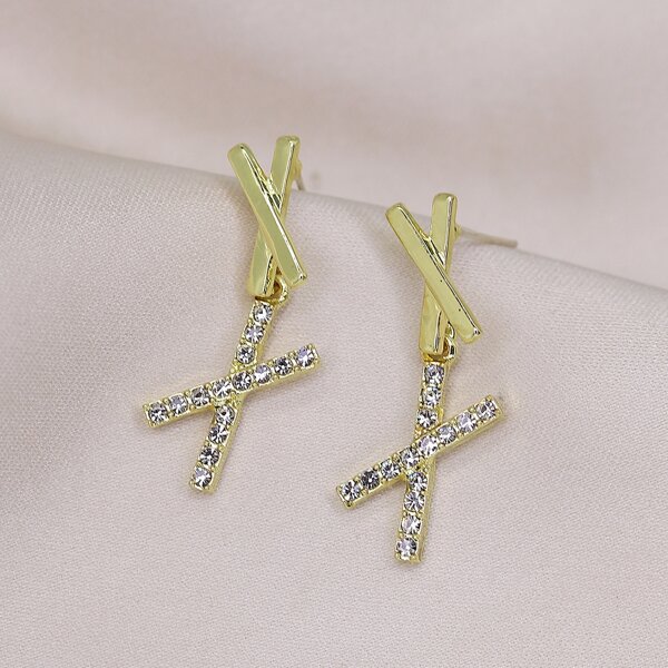 

Rhinestone Letter Drop Earrings, Gold