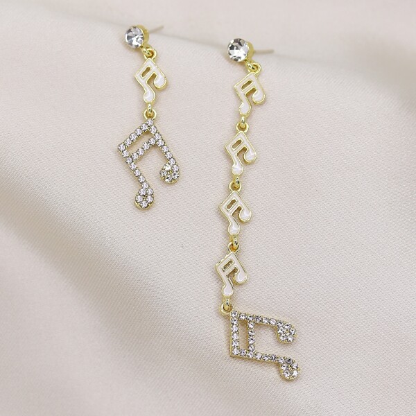 

Rhinestone Music Note Drop Earrings, Gold