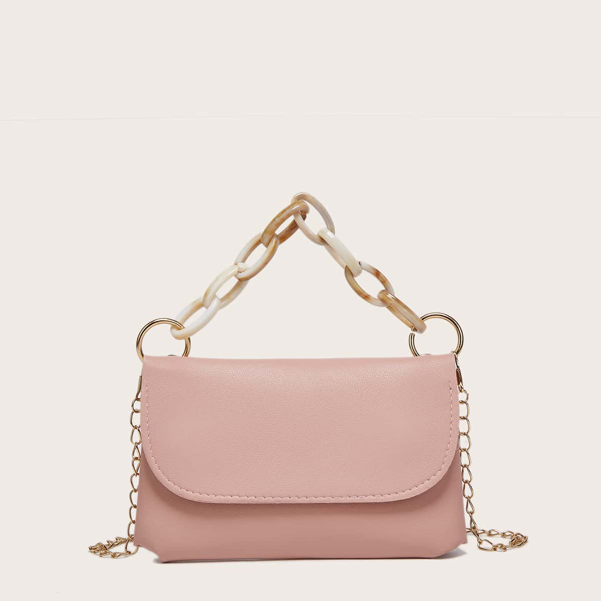 

Minimalist Flap Chain Satchel Bag, Pink