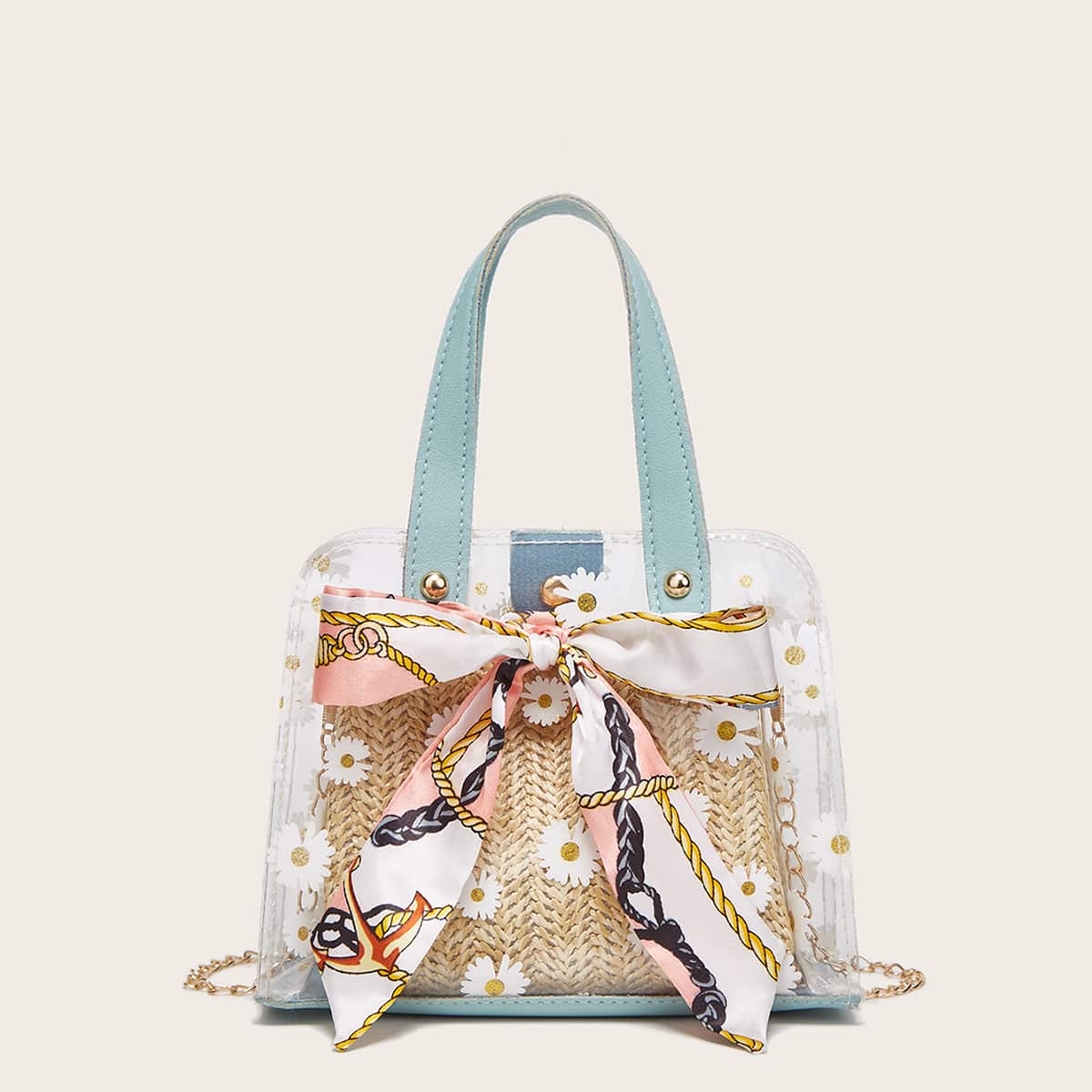 

Clear Satchel Bag With Braided Inner Pouch, Blue