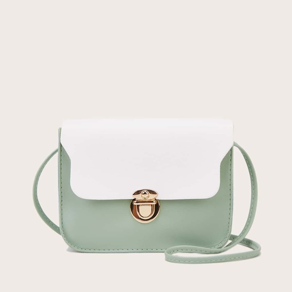 

Two Tone Push Lock Crossbody Bag, Green