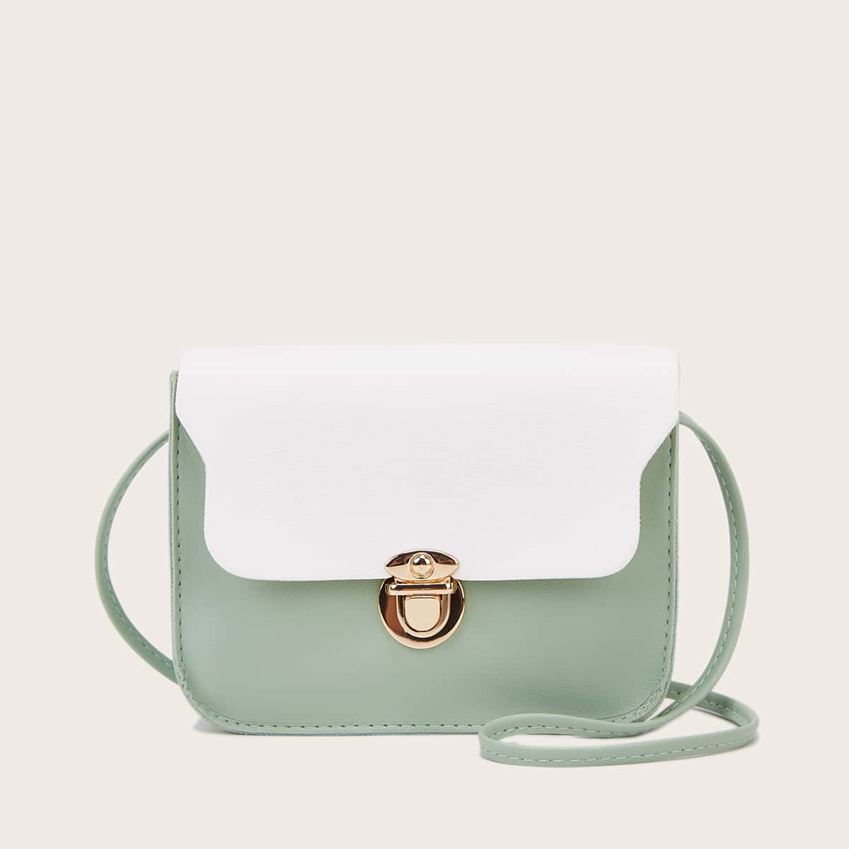 

Two Tone Push Lock Crossbody Bag, Green