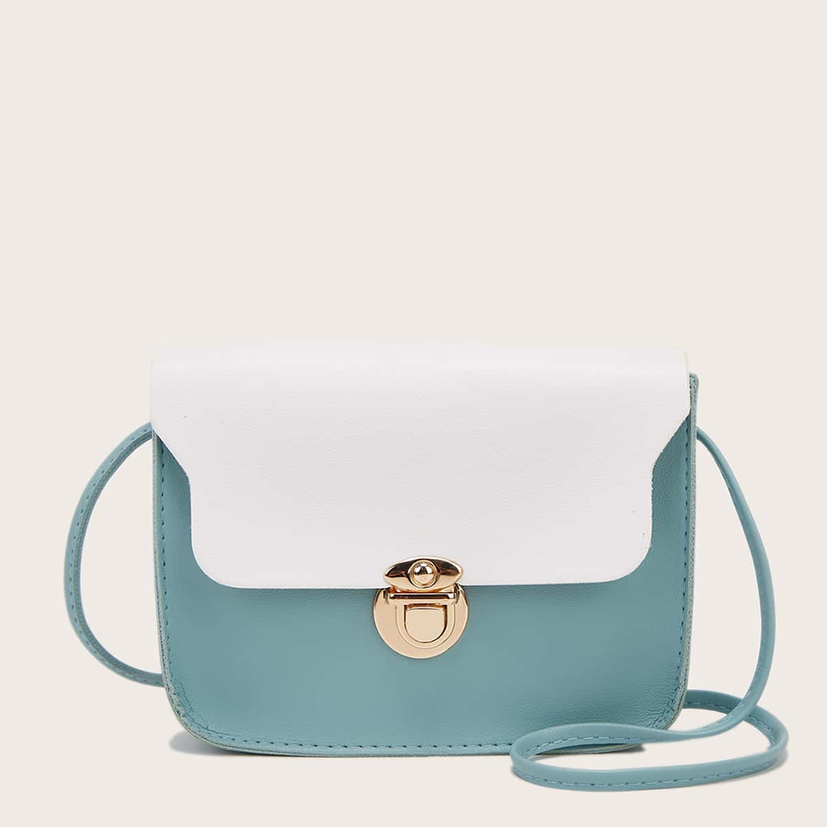 

Two Tone Push Lock Crossbody Bag, Blue