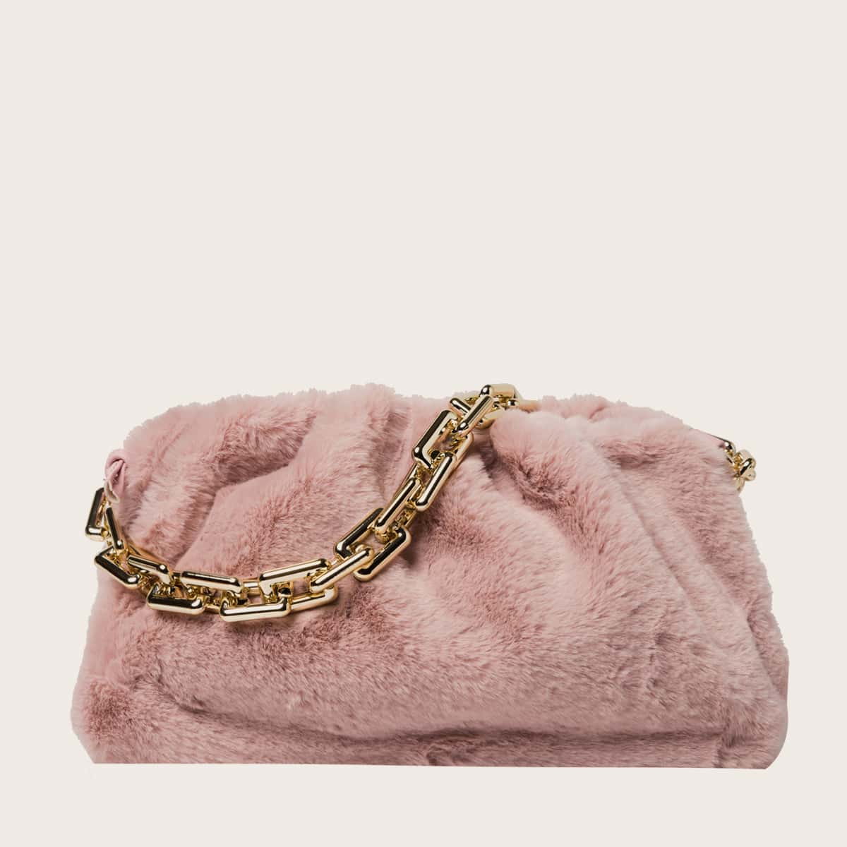 

Chain Handle Fluffy Satchel Bag, Pink