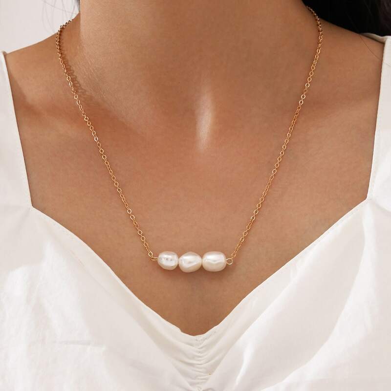 

Faux Pearl Charm Necklace, Multicolor
