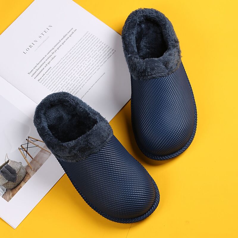 

Guys Minimalist Waterproof Fluffy Slippers, Blue