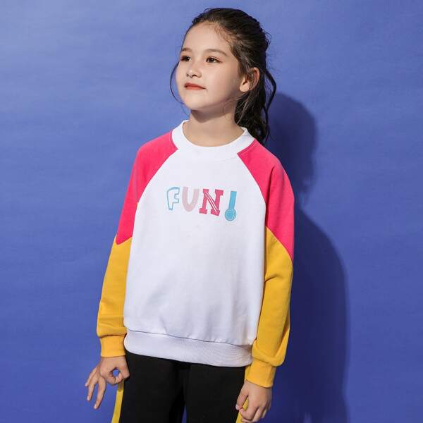 

Girls Letter Graphic Color-block Sweatshirt, White