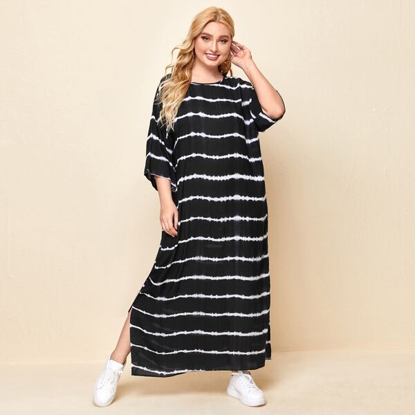 

Plus Drop Shoulder Split Side Tee Dress, Black