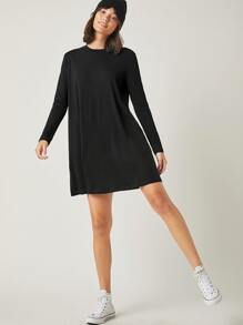 SHEIN BASICS Solid Tee Dress - Black - View 5