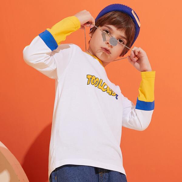 

Boys Letter Graphic Color-block Tee, White