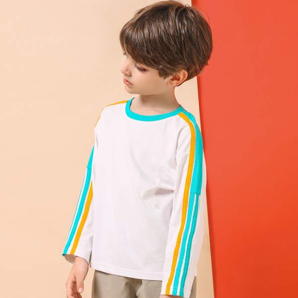 

Boys Side Striped Long Sleeve Tee, White