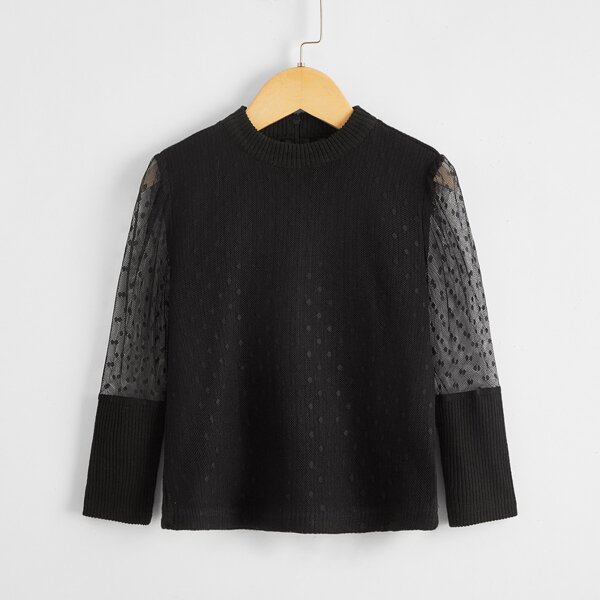 

Toddler Girls Dobby Mesh Overlay Tee, Black