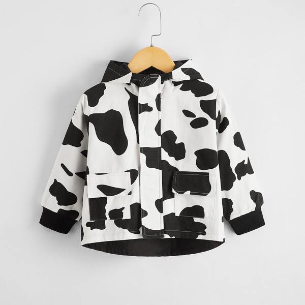 

Toddler Boys Cow Print High Low Coat, Black and white