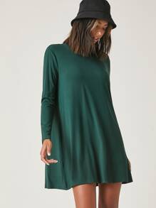 SHEIN BASICS Mock-neck Tee Dress - Dark Green - View 1