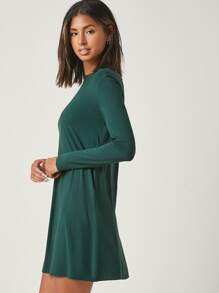 SHEIN BASICS Mock-neck Tee Dress - Dark Green - View 3