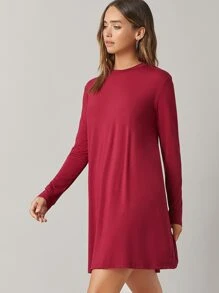 SHEIN BASICS Vestido camiseta unicolor - Rosa Roja - Ver 3