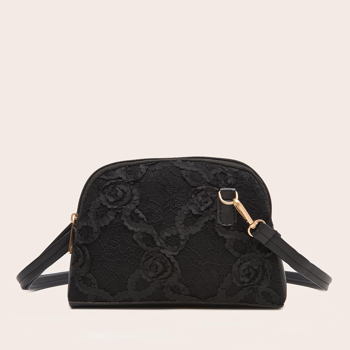 

Floral Pattern Contrast Lace Decor Crossbody Bag, Black