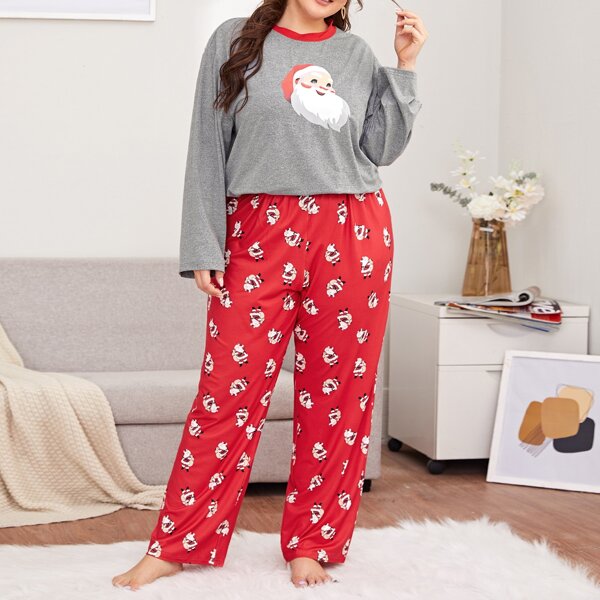 

Plus Santa Claus Print PJ Set, Multicolor