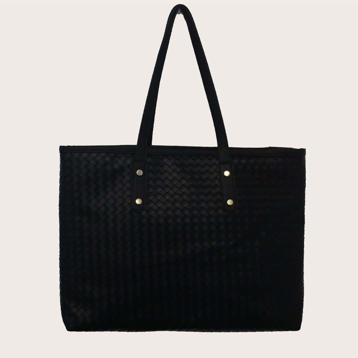 

Braided Design Large Capacity Tote Bag, Black