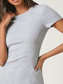 SHEIN BASICS Váy bodycon Bông Vòng cổ Chất rắn - Màu Xám nhạt - Xem 4