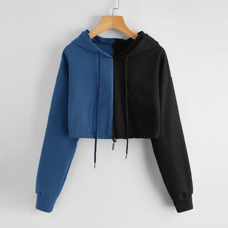 

Colorblock Drawstring Crop Hoodie, Multicolor