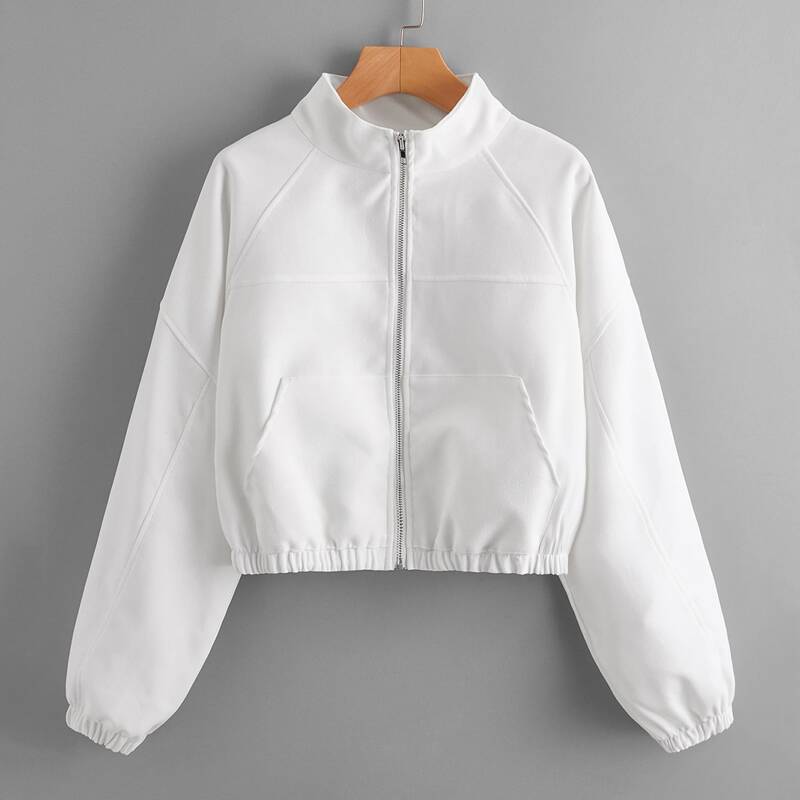 

Solid Corduroy Zip Up Jacket, White