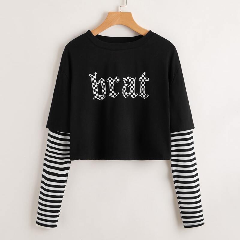 

Checkerboard Letter Graphic 2 In 1 Tee, Black