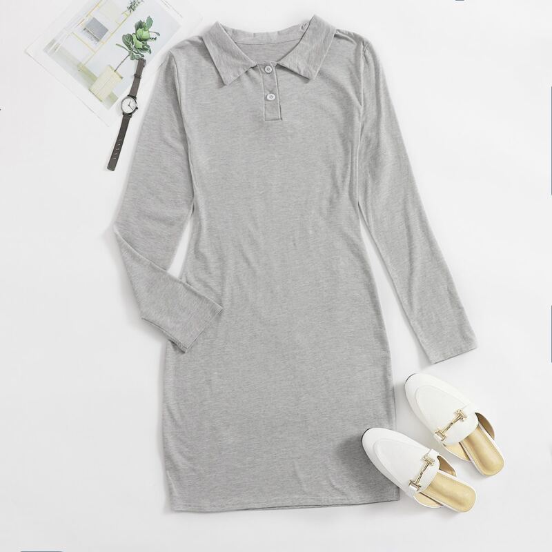 

Polo Neck Solid Dress, Light grey