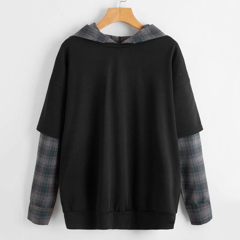 

Plaid 2 In 1 Hoodie, Black