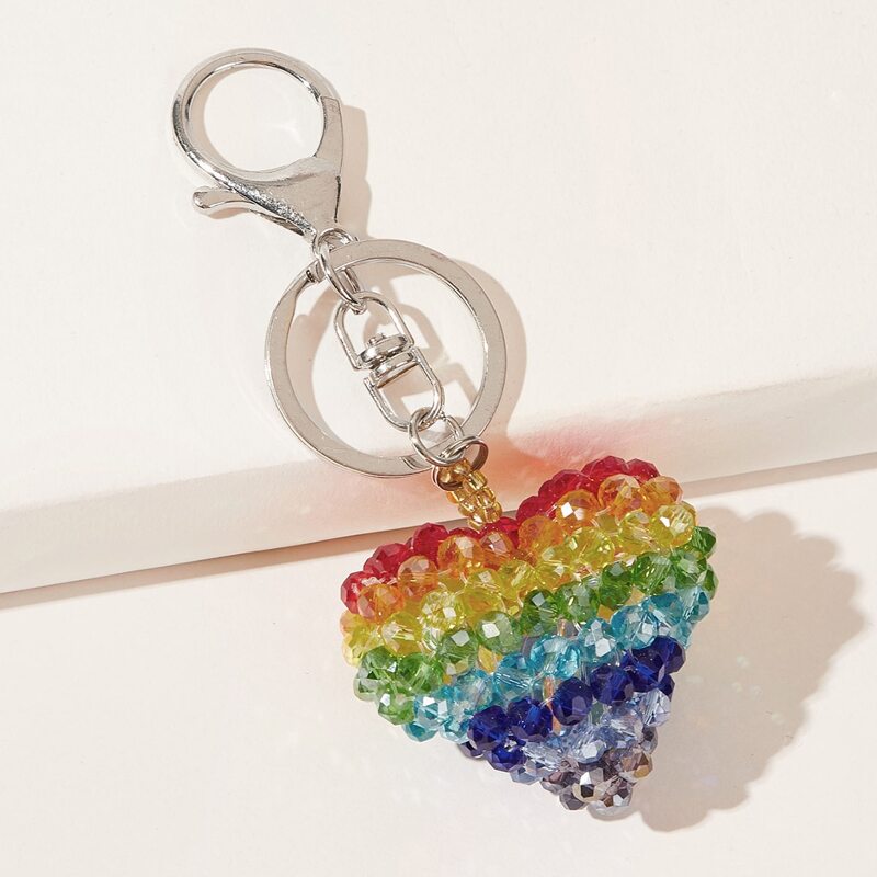 

Rhinestone Decor Heart Charm Keychain, Multicolor