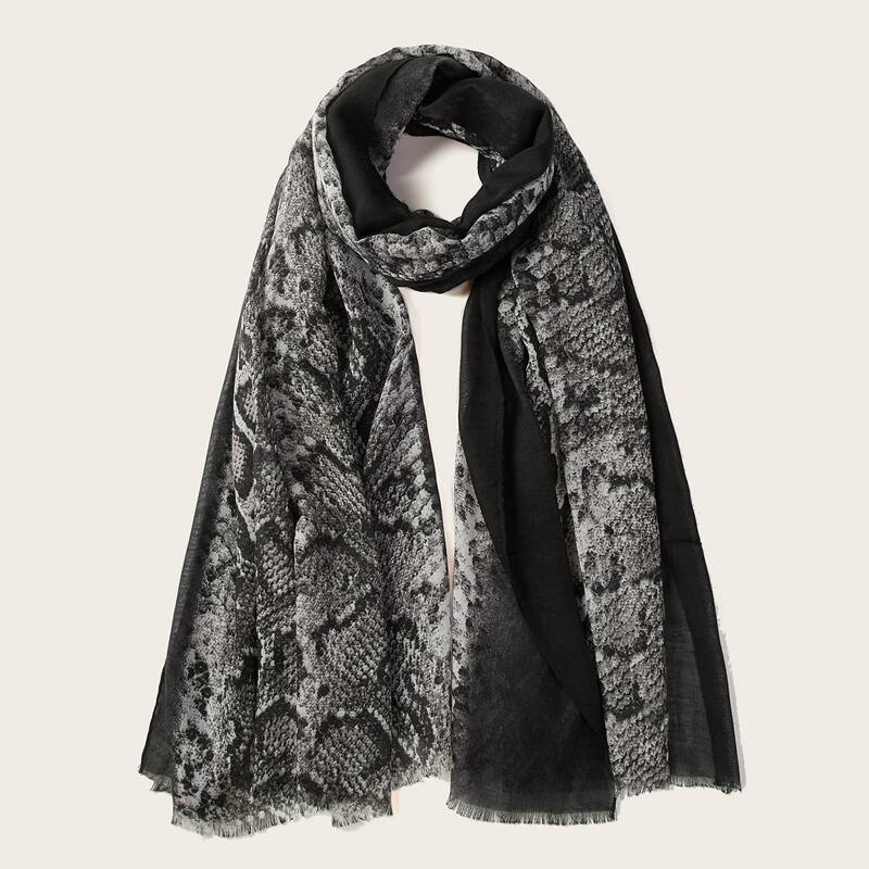 

Snakeskin Print Scarf, Black