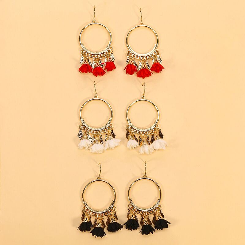 

3pairs Flower Tassel Drop Earrings, Multicolor