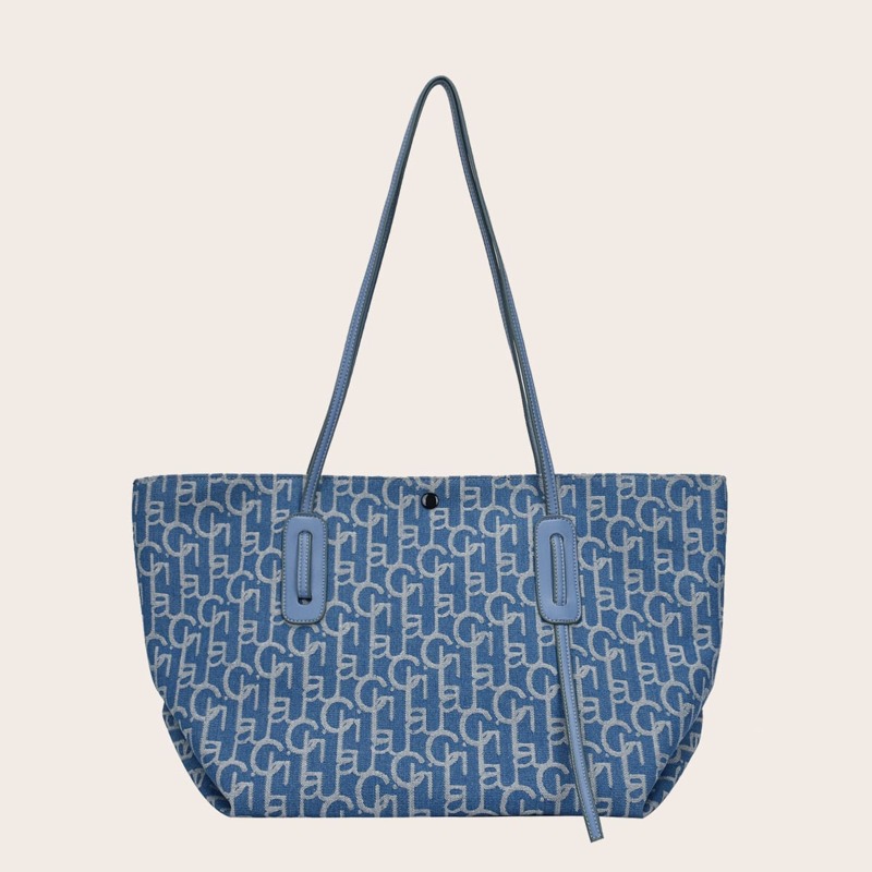 

Letter Graphic Tote Bag With Inner Pouch, Blue