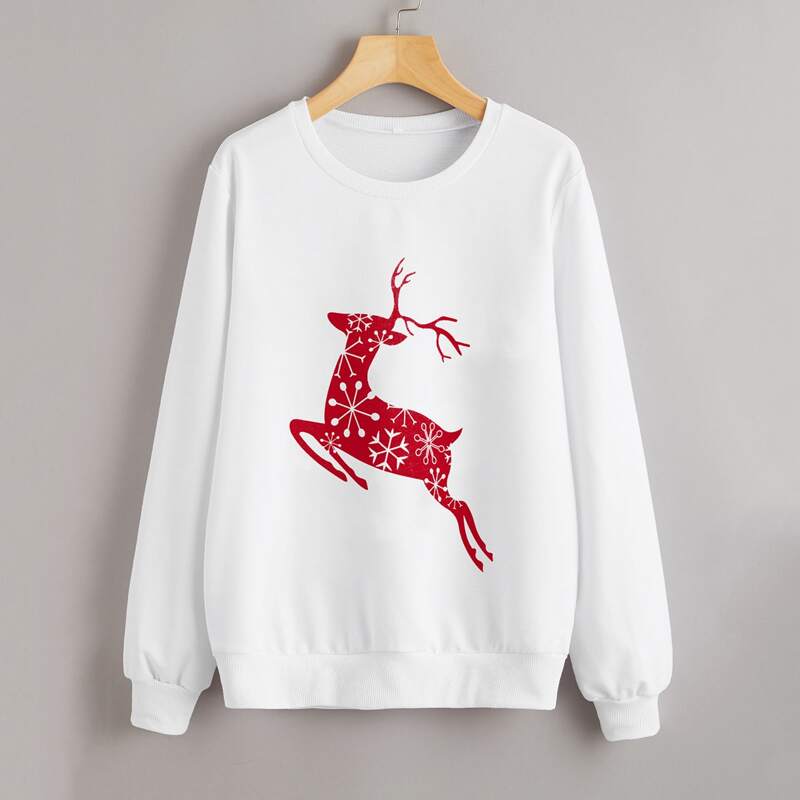

Christmas Reindeer Print Sweatshirt, White
