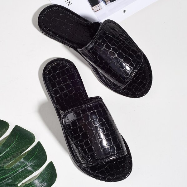 

Croc Embossed Slide Sandals, Black