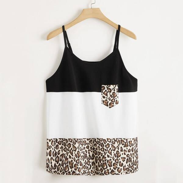 

Plus Colorblock And Leopard Print Cami Top, Multicolor