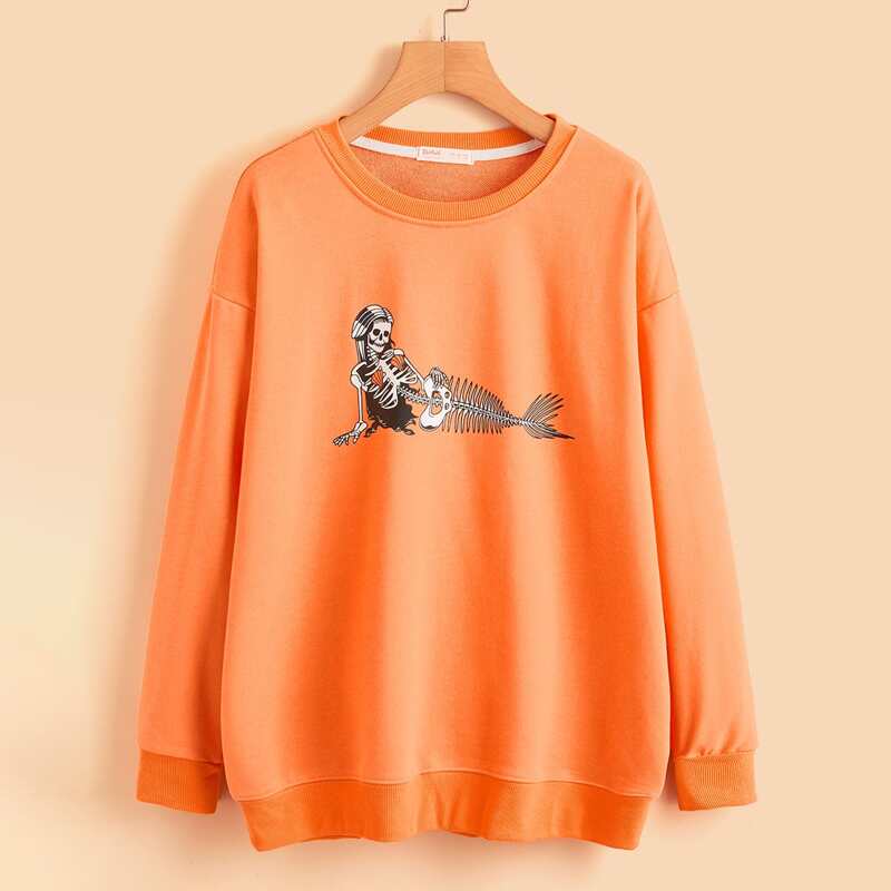 

Halloween Skull Print Sweatshirt, Orange