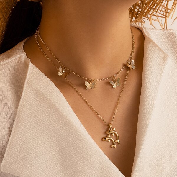 

Dolphin Charm Layered Necklace, Gold
