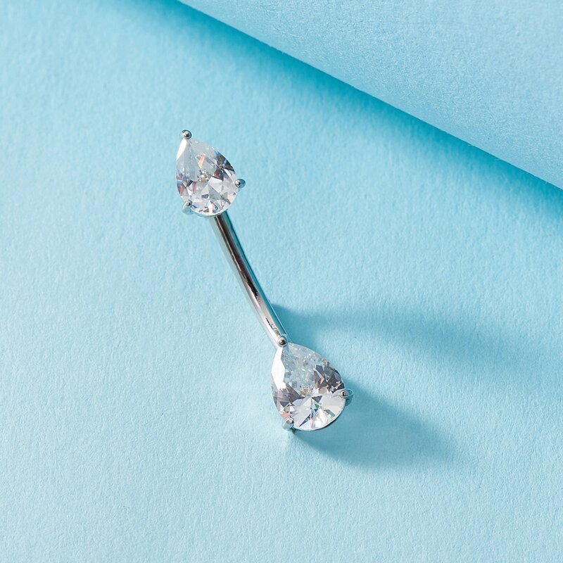 

Simple Rhinestone Decor Belly Ring, Silver