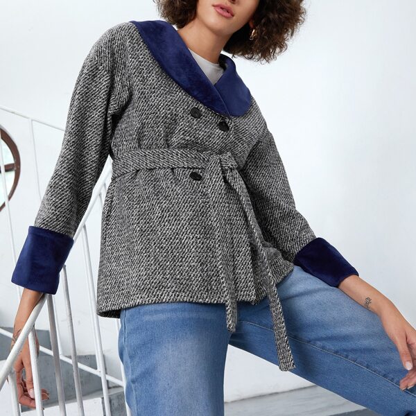 

Double Button Belted Tweed Coat, Multicolor