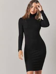 SHEIN BASICS High Neck Bodycon Dress - Black - View 1