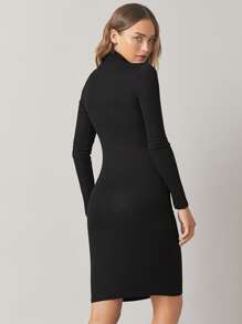 SHEIN BASICS High Neck Bodycon Dress - Black - View 2